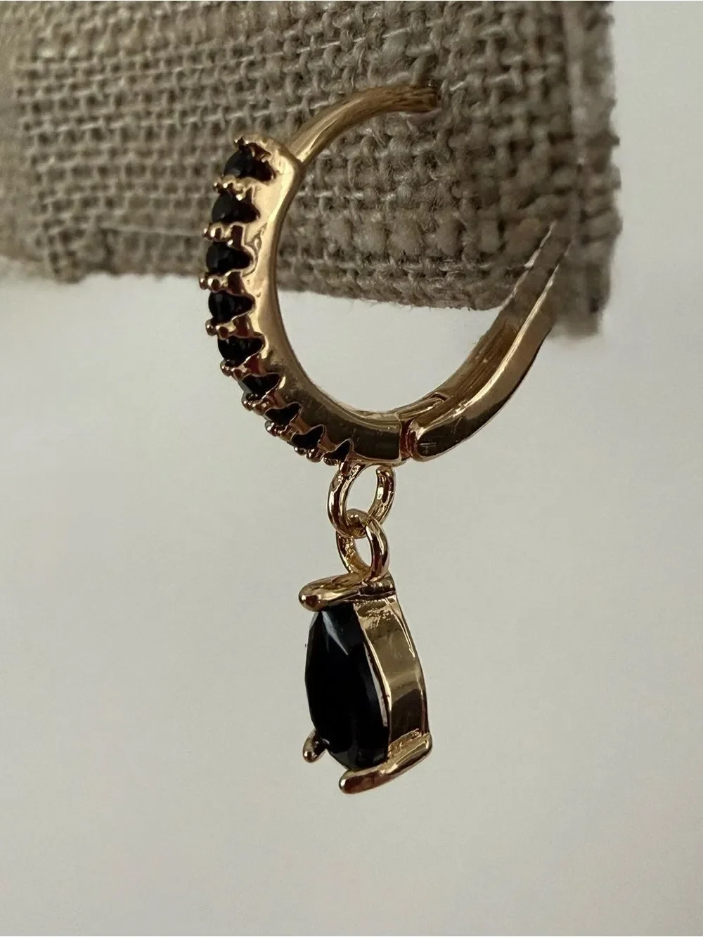 Men’s Gold Tone Huggie Hoops with Black Stones